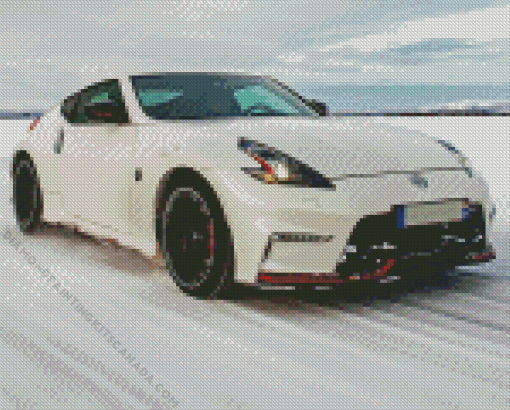 White Nissan 370z Car In Snow Diamond Painting