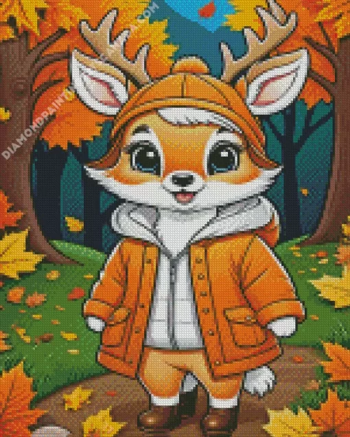 Cartoon Deer Wearing Clothes Diamond Painting