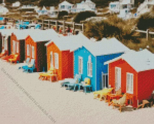 Colorful Beach Cabins Diamond Painting