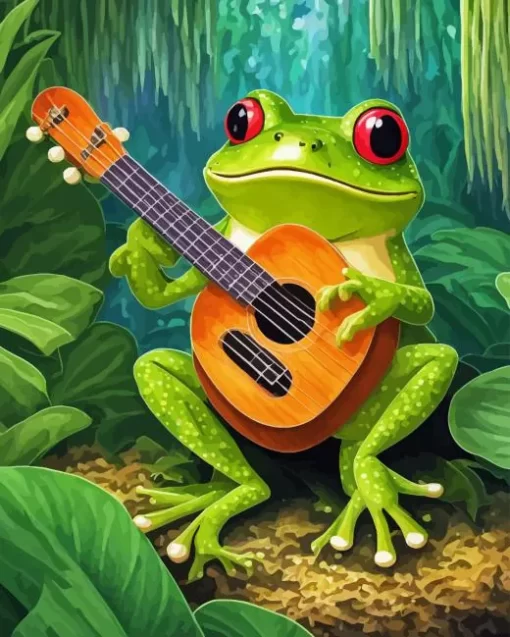 Little Frog Playing Guitar Diamond Painting