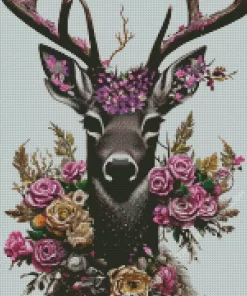 Pink Floral Deer Diamond Painting