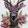 Pink Floral Deer Diamond Painting