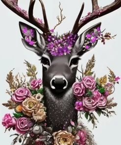 Pink Floral Deer Diamond Painting