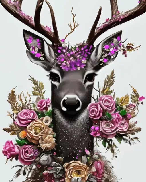 Pink Floral Deer Diamond Painting