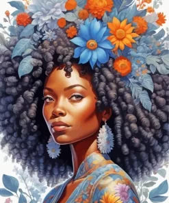 Afro Black Woman Flowers Diamond Painting