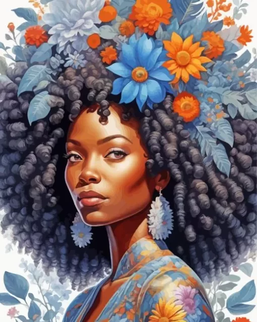 Afro Black Woman Flowers Diamond Painting