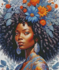 Afro Black Woman Flowers Diamond Painting