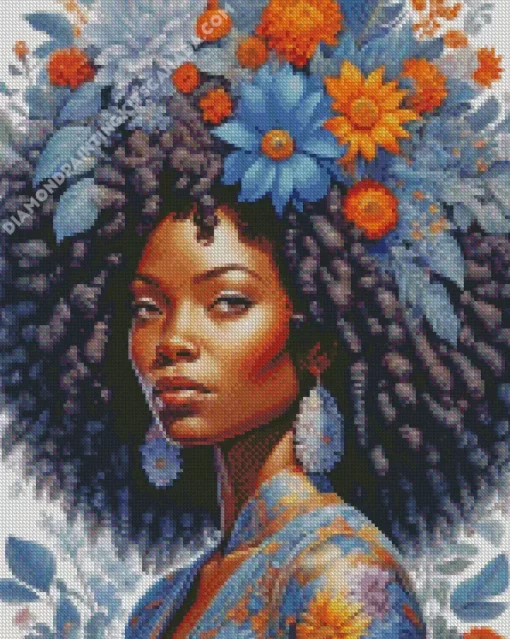 Afro Black Woman Flowers Diamond Painting