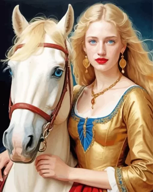 Blonde And Horse Diamond Painting