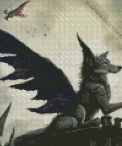 Fantasy Black Wolf Dragon Diamond Painting