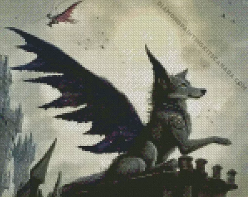 Fantasy Black Wolf Dragon Diamond Painting