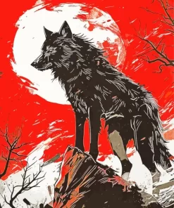 Illustration Black Wolf Art Diamond Painting