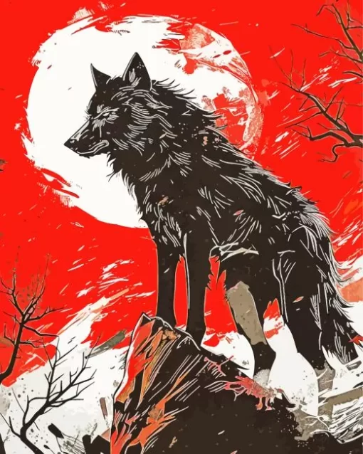 Illustration Black Wolf Art Diamond Painting