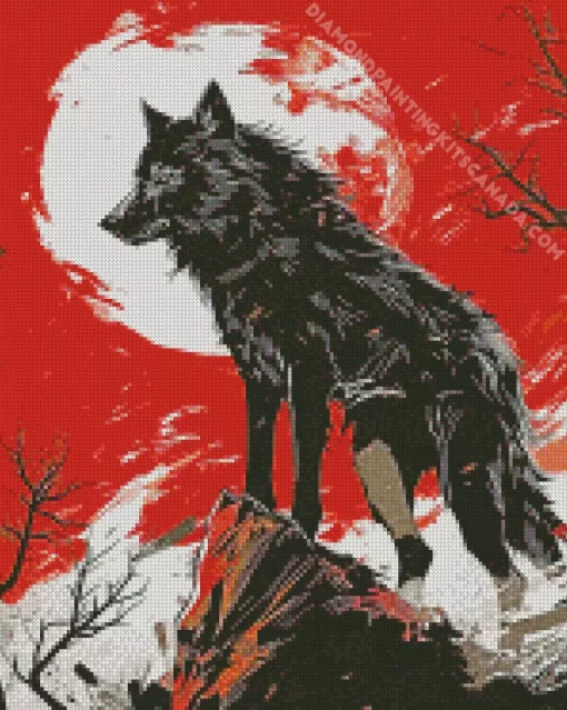 Illustration Black Wolf Art Diamond Painting