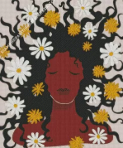 Illustration Black Woman Flowers Diamond Painting