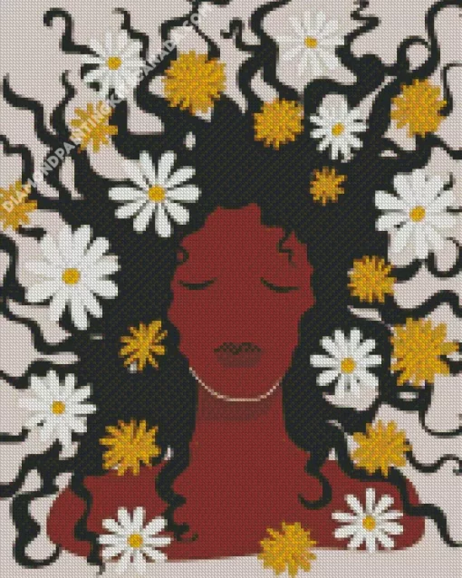 Illustration Black Woman Flowers Diamond Painting