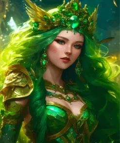 Aesthetic Green Haired Fairy Queen Diamond Painting