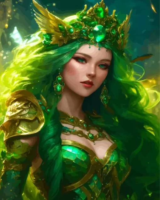 Aesthetic Green Haired Fairy Queen Diamond Painting