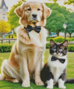 Black Tie Cat And Dog Diamond Painting