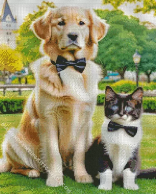 Black Tie Cat And Dog Diamond Painting