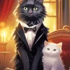 Black Tie Cat And Kitten Diamond Painting