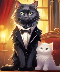 Black Tie Cat And Kitten Diamond Painting