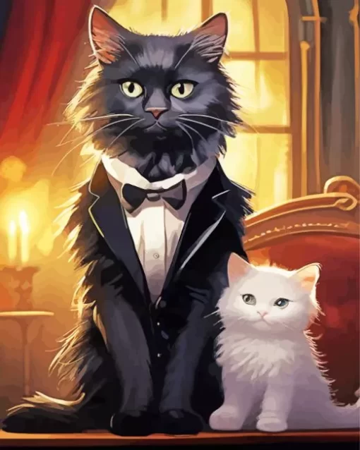 Black Tie Cat And Kitten Diamond Painting