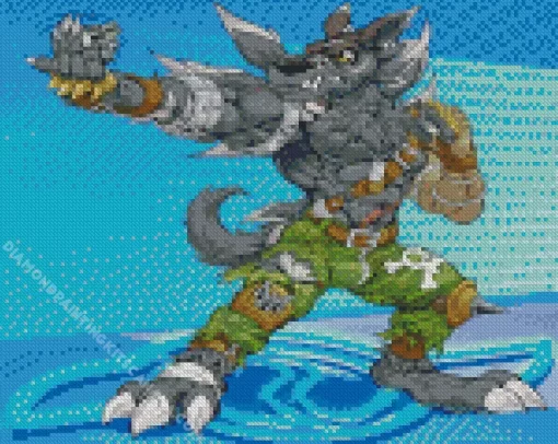 Black Weregarurumon Digimon Diamond Painting