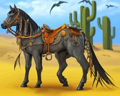 Black Western Horse Diamond Painting