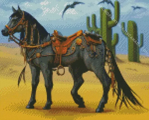 Black Western Horse Diamond Painting