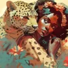 Black Woman By Leopard Art Diamond Painting