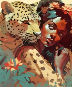 Black Woman By Leopard Art Diamond Painting