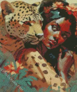 Black Woman By Leopard Art Diamond Painting