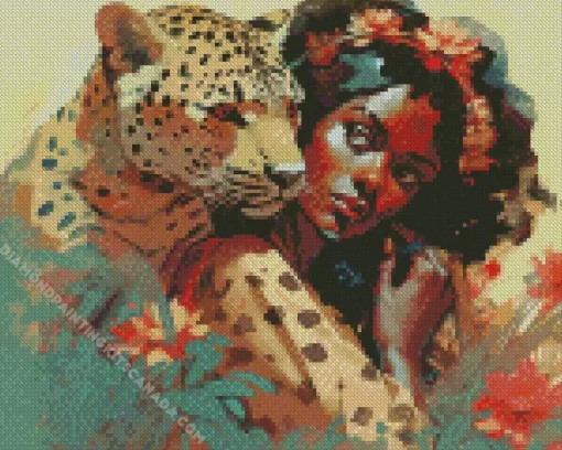 Black Woman By Leopard Art Diamond Painting