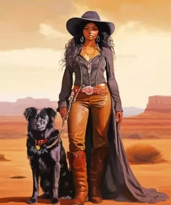 Black Woman Cowgirl With Dog Diamond Painting