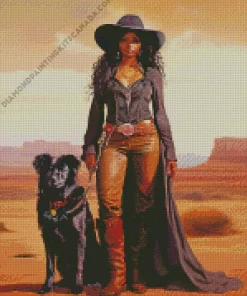 Black Woman Cowgirl With Dog Diamond Painting