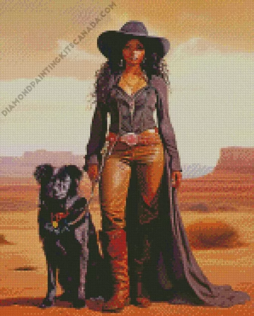 Black Woman Cowgirl With Dog Diamond Painting