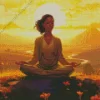 Black Woman Meditating At Sunset Diamond Painting