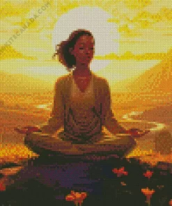 Black Woman Meditating At Sunset Diamond Painting