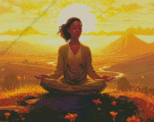 Black Woman Meditating At Sunset Diamond Painting