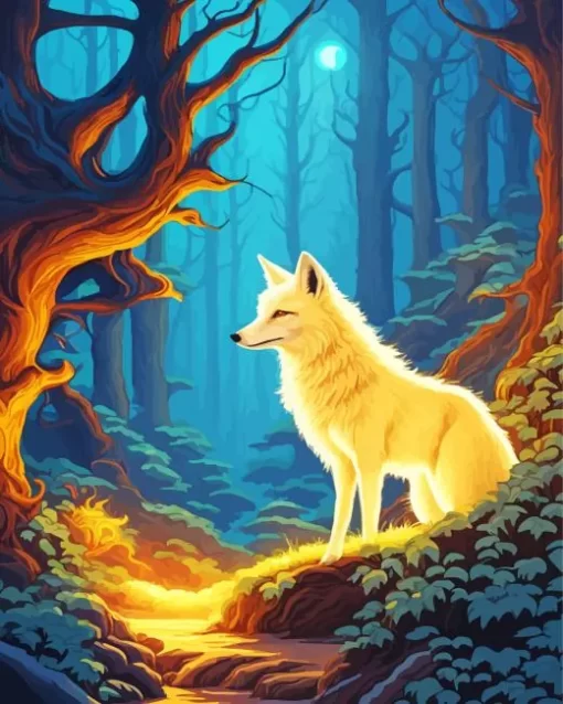 Blond Fox In Forest Diamond Painting