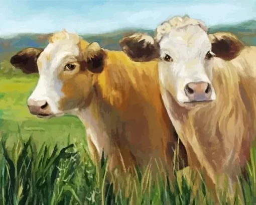 Blonde Cows Diamond Painting