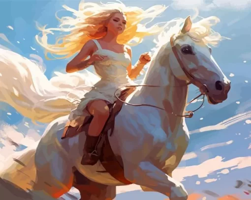 Blonde Girl And Horse Diamond Painting