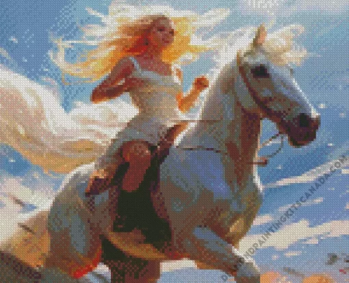 Blonde Girl And Horse Diamond Painting