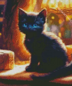 Cute Black Cat With Blue Eyes Diamond Painting