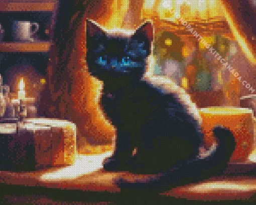 Cute Black Cat With Blue Eyes Diamond Painting