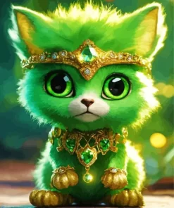 Cute Little Green Cat Diamond Painting