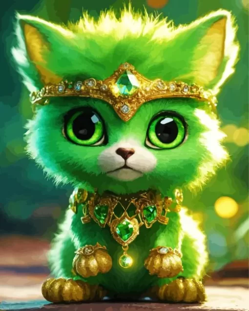 Cute Little Green Cat Diamond Painting