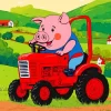 Cute Pig Driving A Farm Tractor Diamond Painting