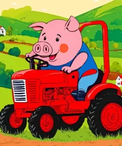 Cute Pig Driving A Farm Tractor Diamond Painting